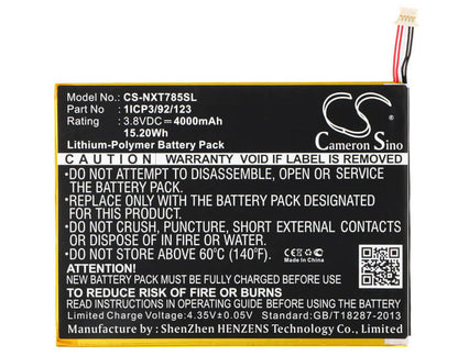 3.8V, 4000mAh, Li-Polymer Battery fits Nextbook, Nx785qc16g, Nx785qc8g, 15.2Wh