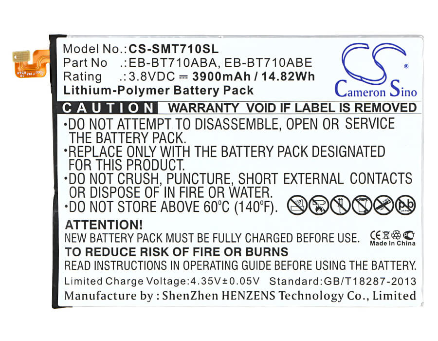 3.8V, 3900mAh, Li-Polymer Battery fits Samsung, Galaxy Tab S2 8.0 Lte-a, Galaxy Tab S2 8.0 Wifi, 14.82Wh