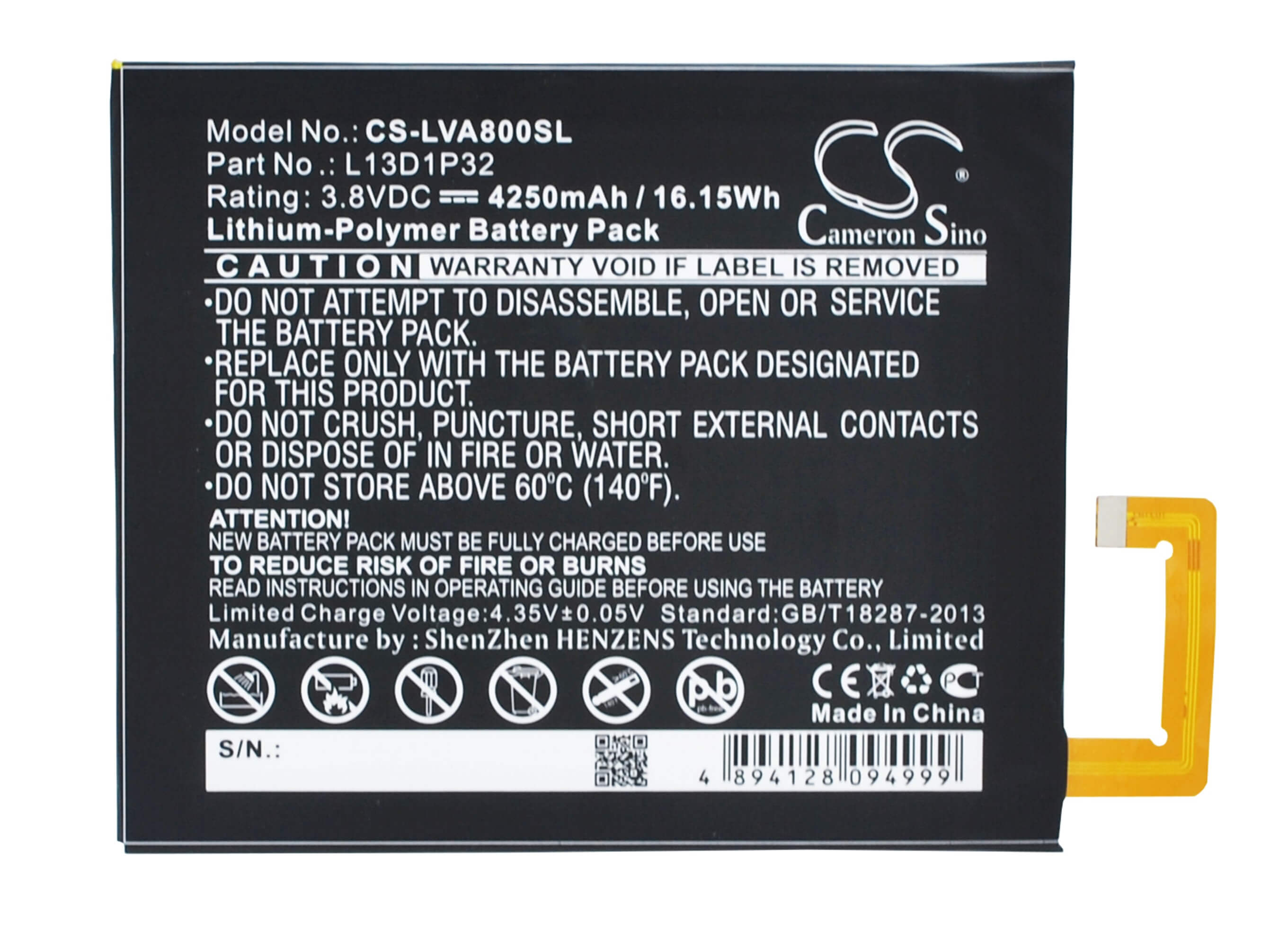 3.8V, 4250mAh, Li-Polymer Battery fits Lenovo, Ideapad A5500, Ideapad A8, 16.15Wh