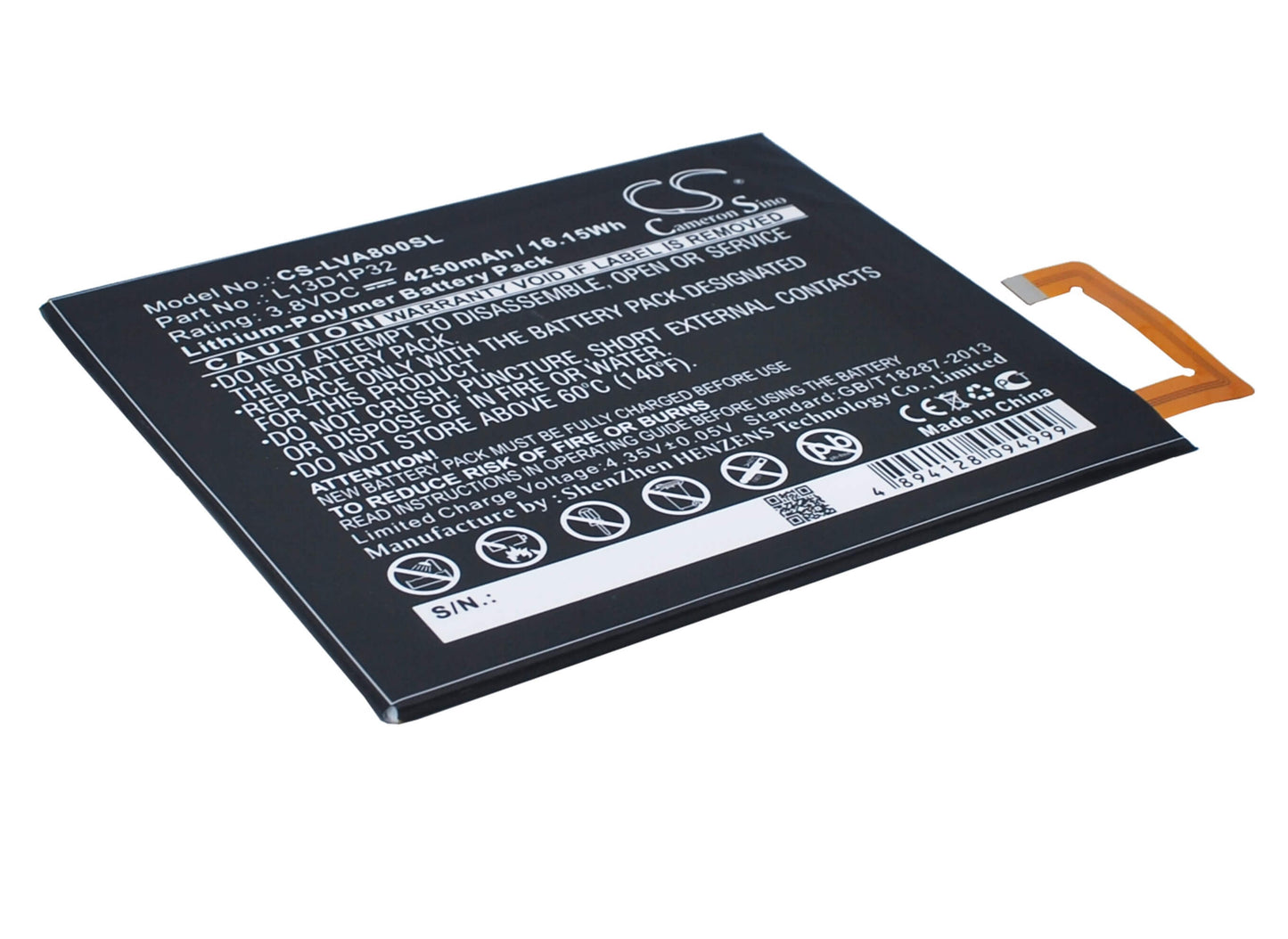 3.8V, 4250mAh, Li-Polymer Battery fits Lenovo, Ideapad A5500, Ideapad A8, 16.15Wh