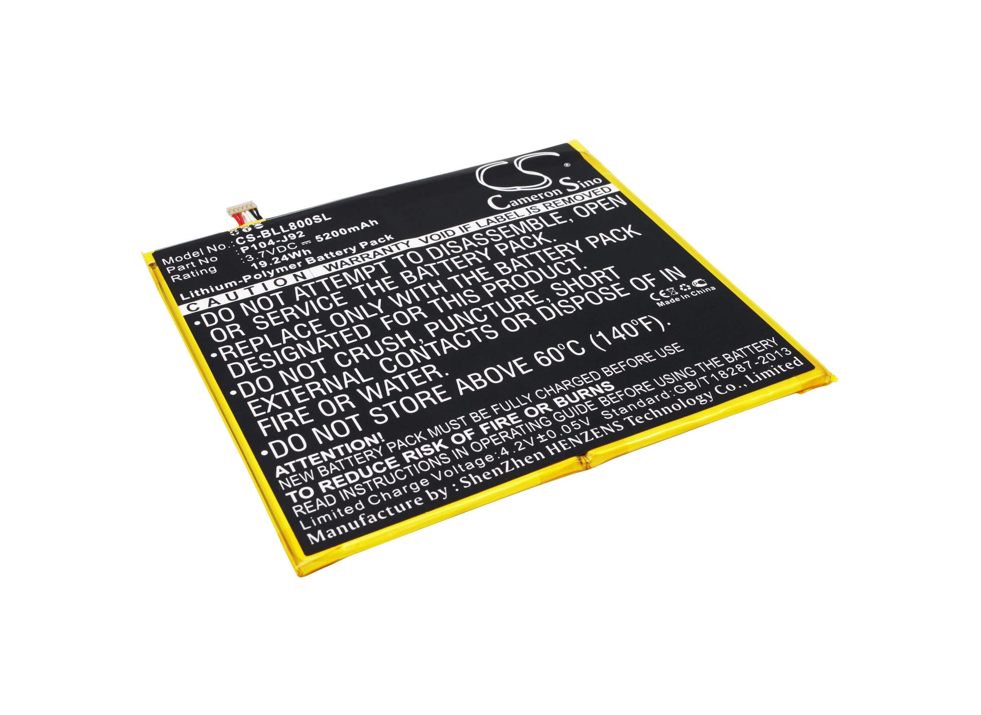 3.7V, 5200mAh, Li-Polymer Battery fits Blu, L800, L800l, 19.24Wh
