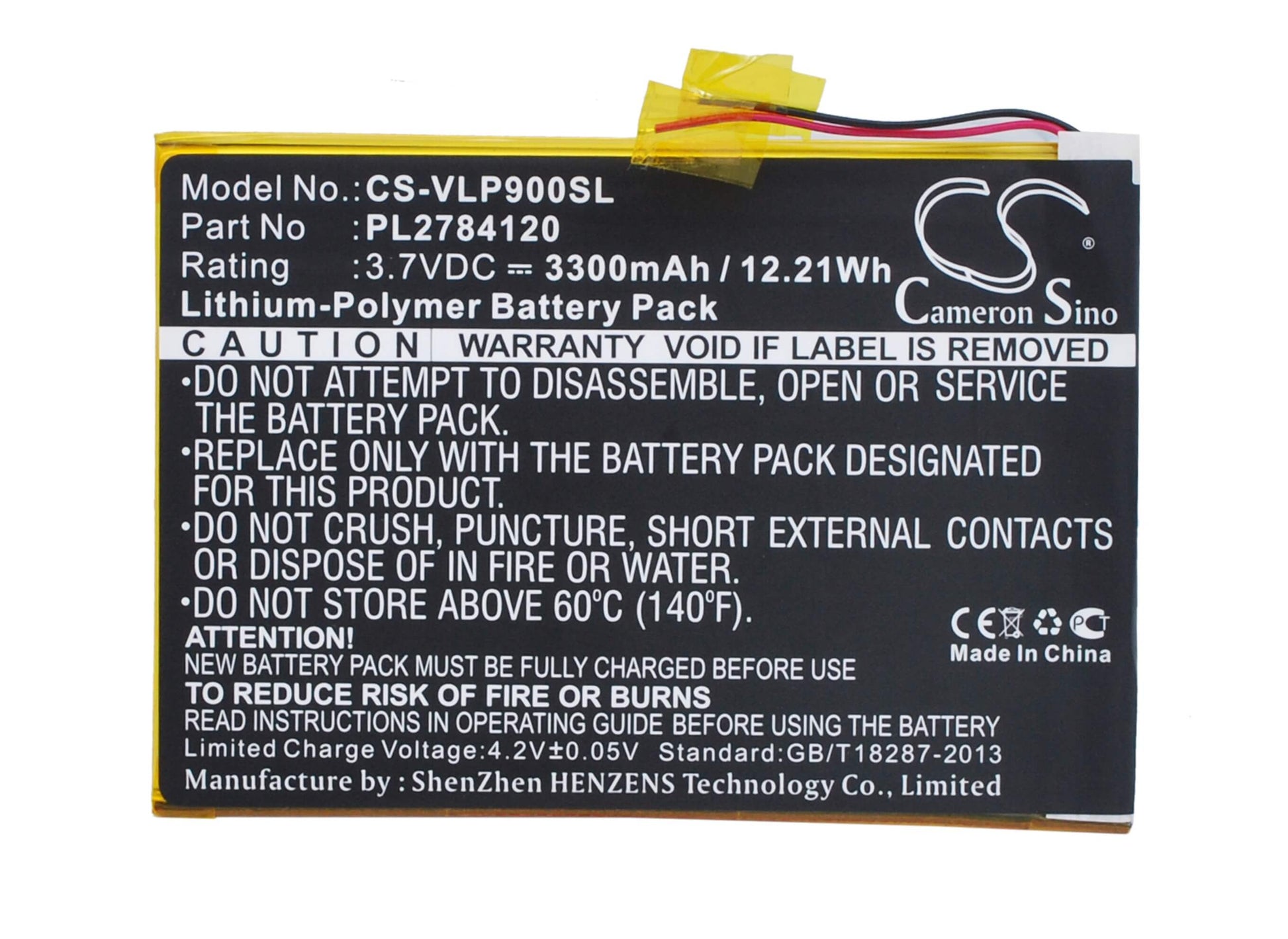 3.7V, 3300mAh, Li-Polymer Battery fits Visual Land, Me-9q, Prestige Elite 9q 9", 12.21Wh