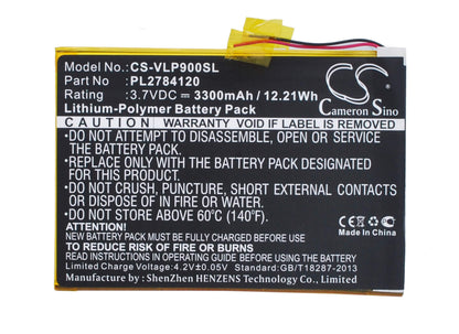 3.7V, 3300mAh, Li-Polymer Battery fits Visual Land, Me-9q, Prestige Elite 9q 9", 12.21Wh