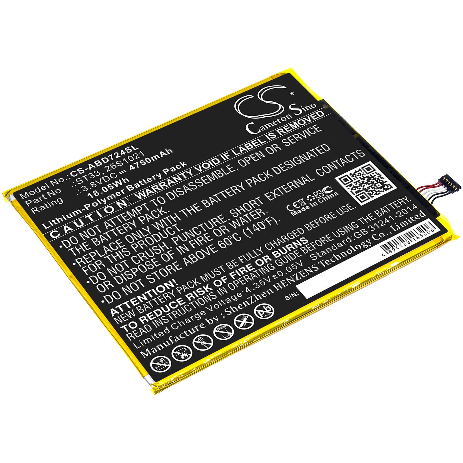 3.8V, 4750mAh, Li-Polymer Battery fits Amazon, K72ll3, K72ll4, 18.05Wh