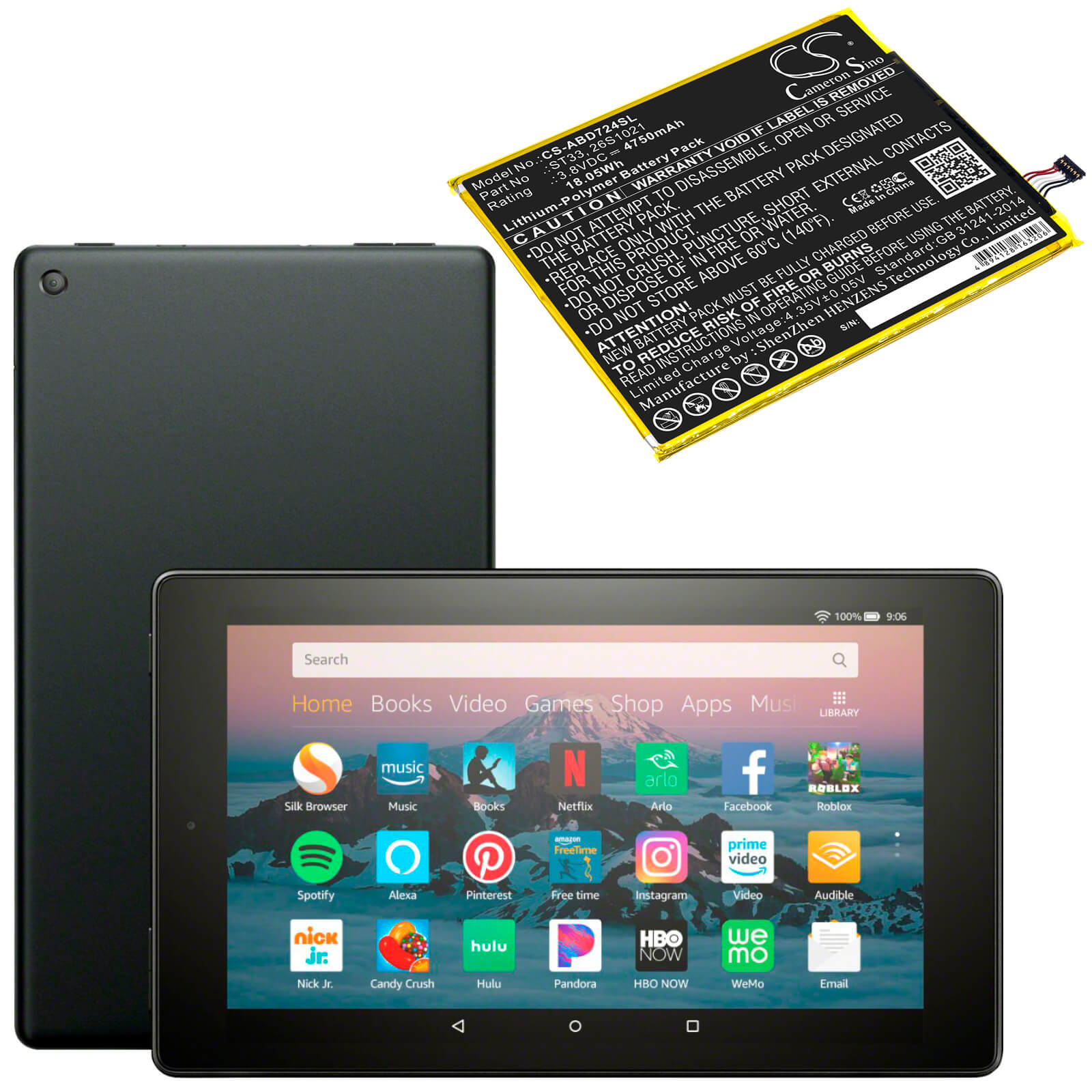 3.8V, 4750mAh, Li-Polymer Battery fits Amazon, K72ll3, K72ll4, 18.05Wh