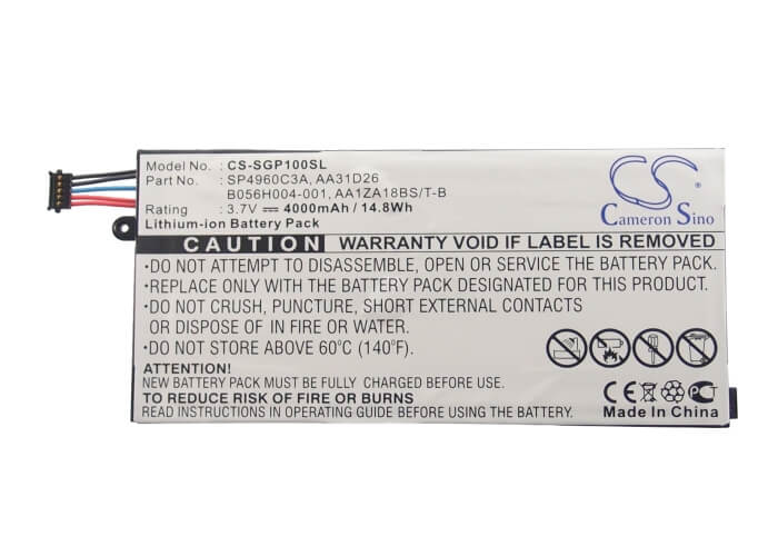 3.7V, 4000mAh, Li-Polymer Battery fits Samsung, Galaxy Tab, Galaxy Tab 7.0, 14.8Wh