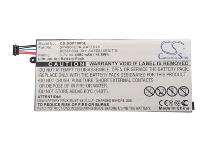3.7V, 4000mAh, Li-Polymer Battery fits Samsung, Galaxy Tab, Galaxy Tab 7.0, 14.8Wh