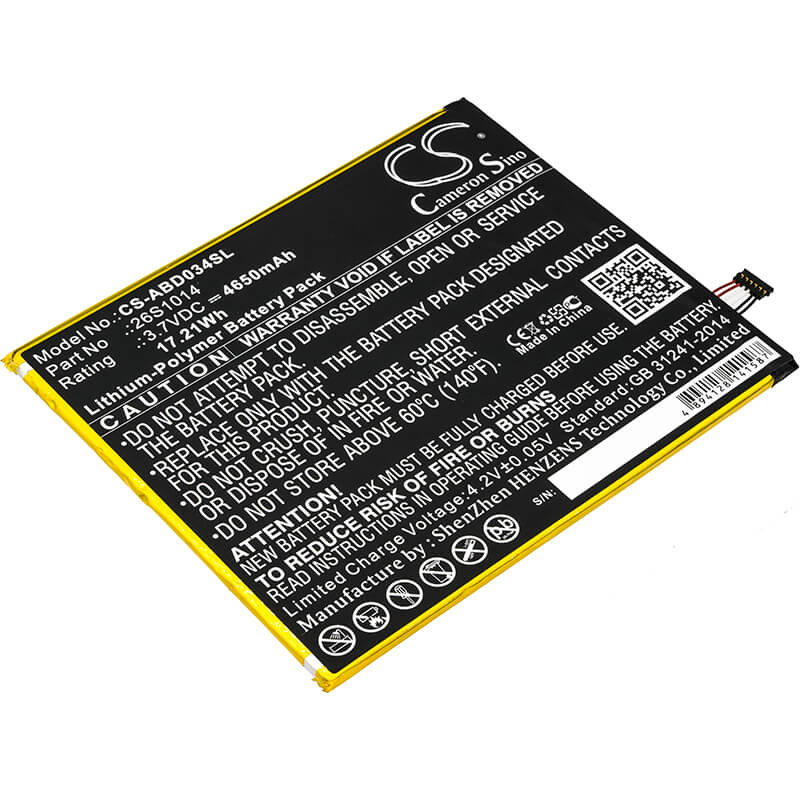 3.7V, 4650mAh, Li-Polymer Battery fits Amazon, Kindle Fire 8 7 Generation, Kindle Fire 8.7, 17.205Wh