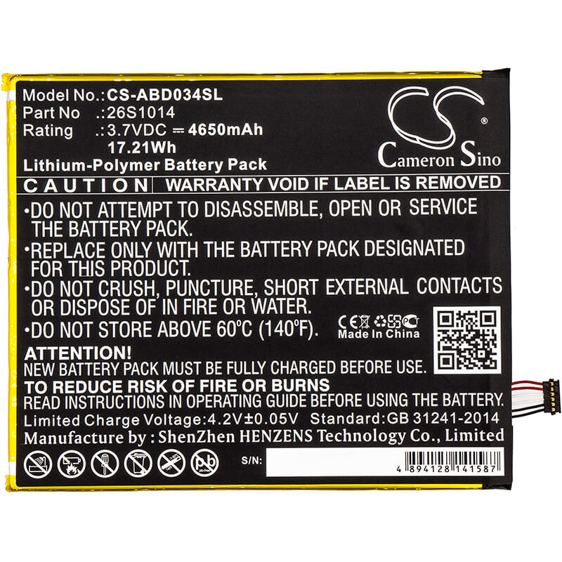 3.7V, 4650mAh, Li-Polymer Battery fits Amazon, Kindle Fire 8 7 Generation, Kindle Fire 8.7, 17.205Wh