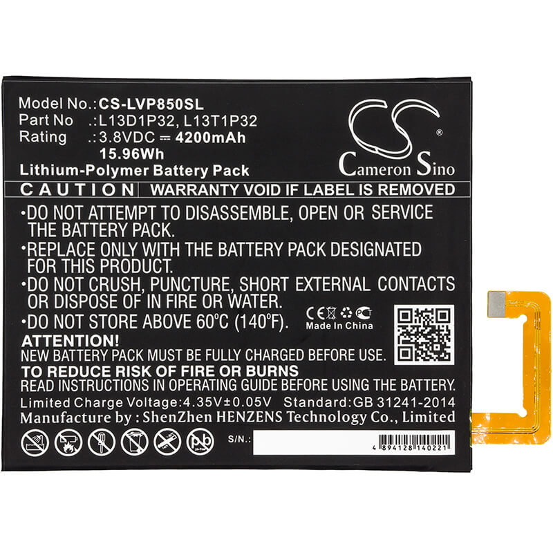 3.8V, 4200mAh, Li-Polymer Battery fits Lenovo, Tab 2 A8-50, Tab 2 A8-50f, 15.96Wh