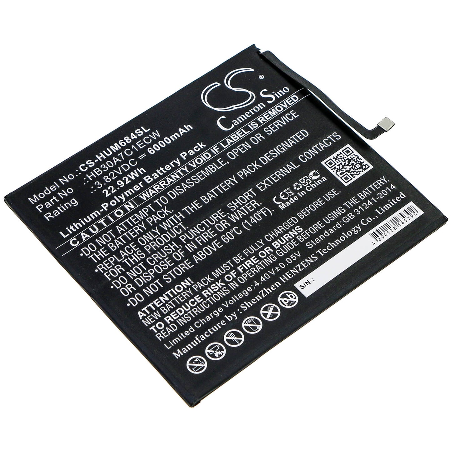 3.82V, 6000mAh, Li-Polymer Battery fits Huawei, Mediapad M6 8.4, Vrd-al09, 22.92Wh