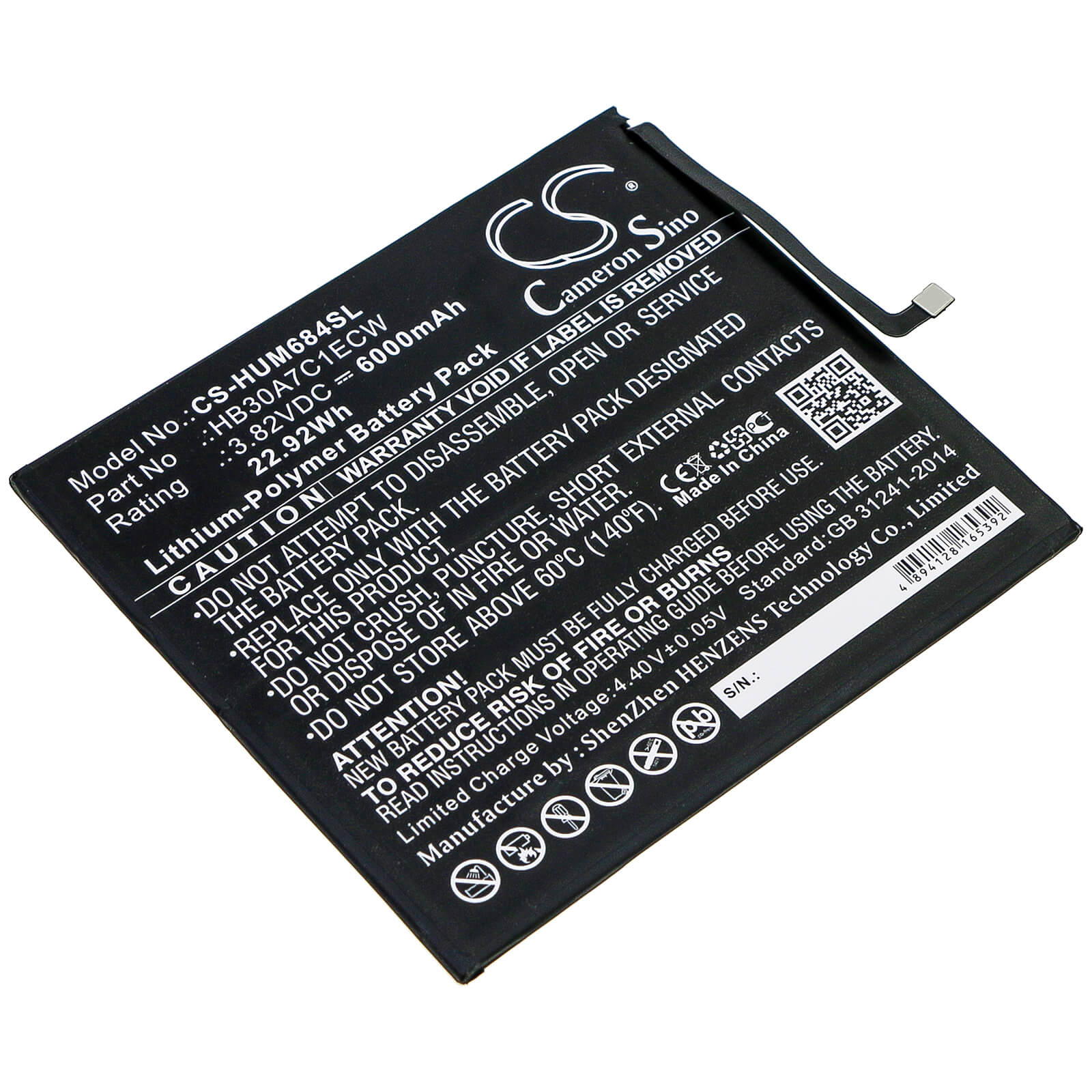 3.82V, 6000mAh, Li-Polymer Battery fits Huawei, Mediapad M6 8.4, Vrd-al09, 22.92Wh