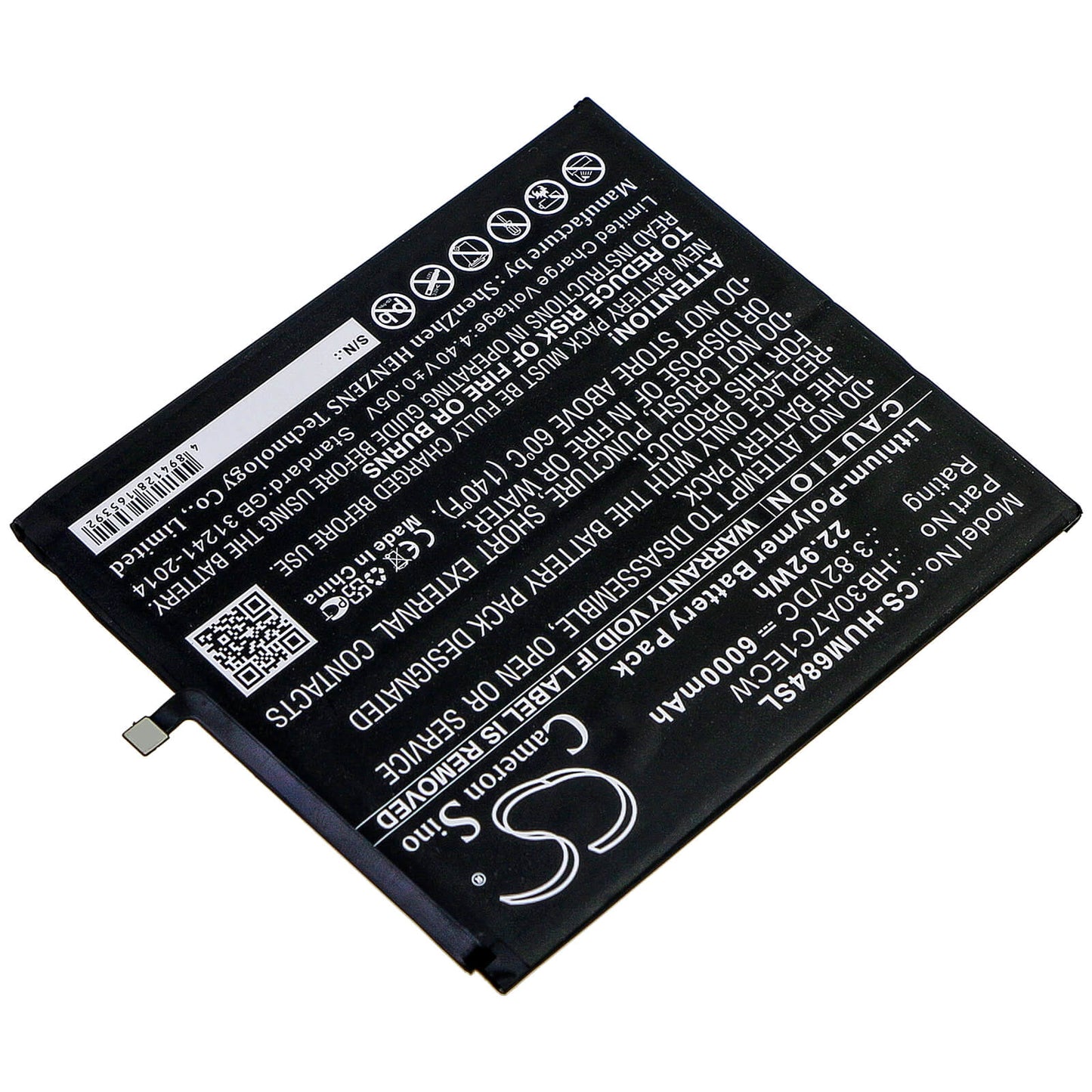 3.82V, 6000mAh, Li-Polymer Battery fits Huawei, Mediapad M6 8.4, Vrd-al09, 22.92Wh