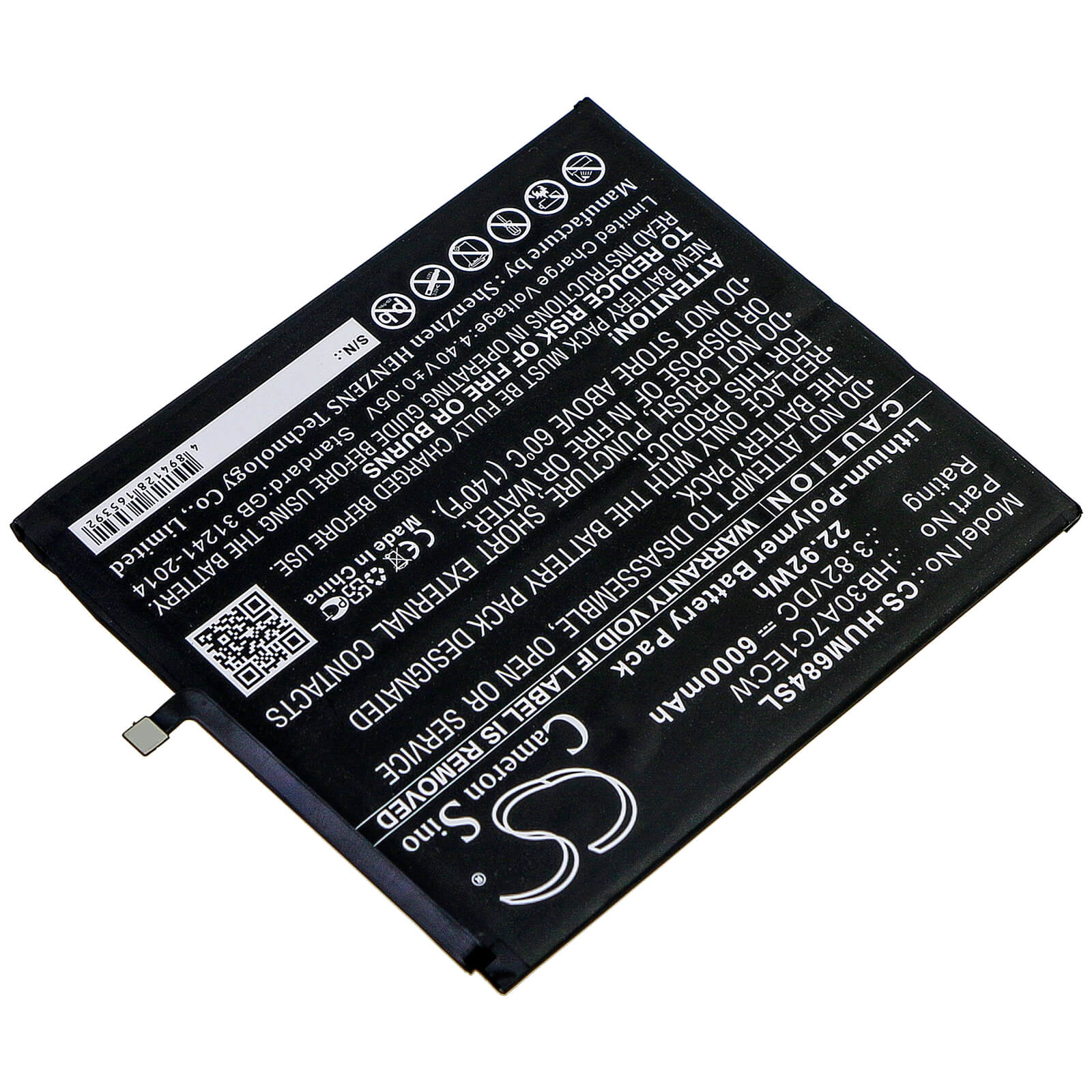 3.82V, 6000mAh, Li-Polymer Battery fits Huawei, Mediapad M6 8.4, Vrd-al09, 22.92Wh