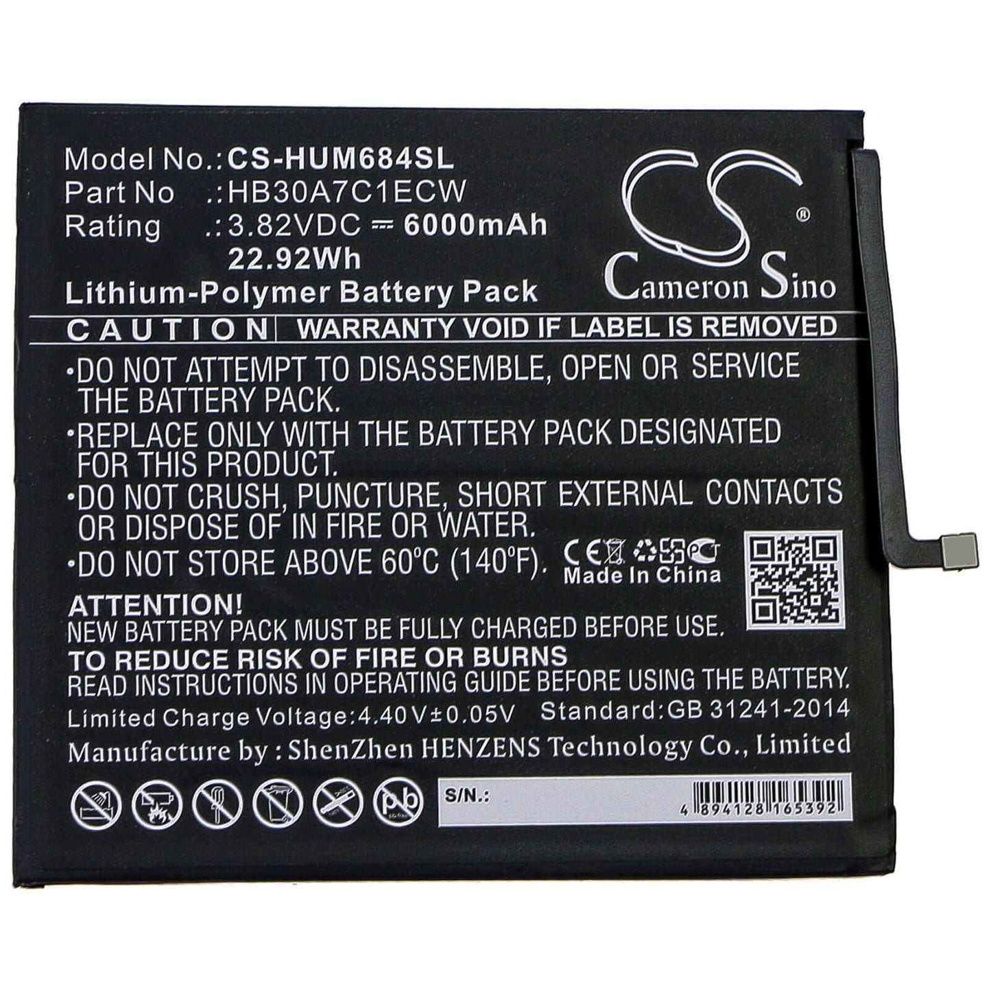 3.82V, 6000mAh, Li-Polymer Battery fits Huawei, Mediapad M6 8.4, Vrd-al09, 22.92Wh