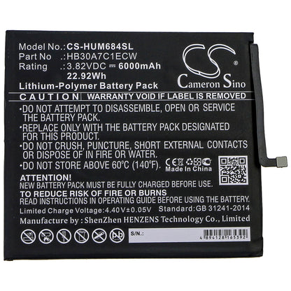 3.82V, 6000mAh, Li-Polymer Battery fits Huawei, Mediapad M6 8.4, Vrd-al09, 22.92Wh