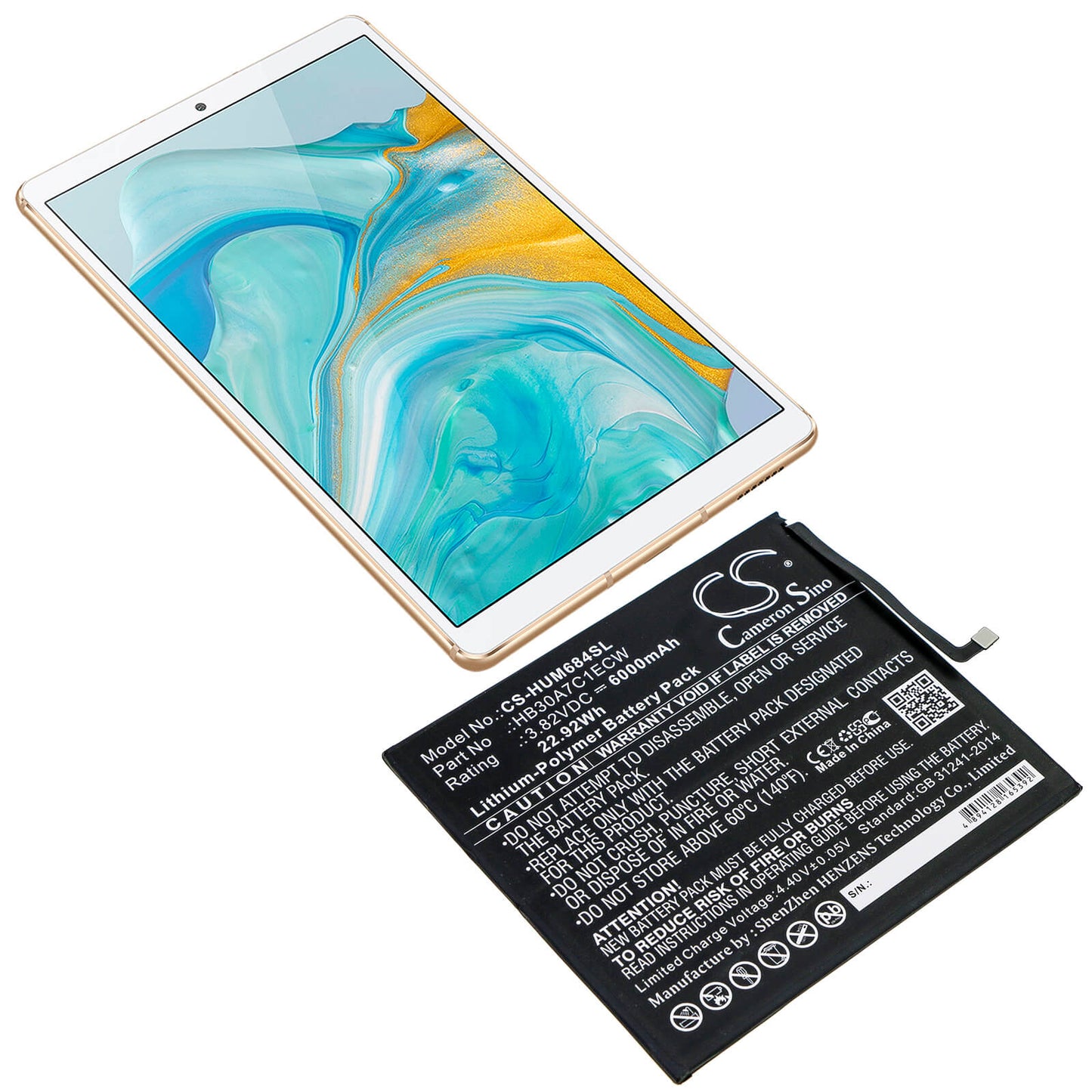 3.82V, 6000mAh, Li-Polymer Battery fits Huawei, Mediapad M6 8.4, Vrd-al09, 22.92Wh