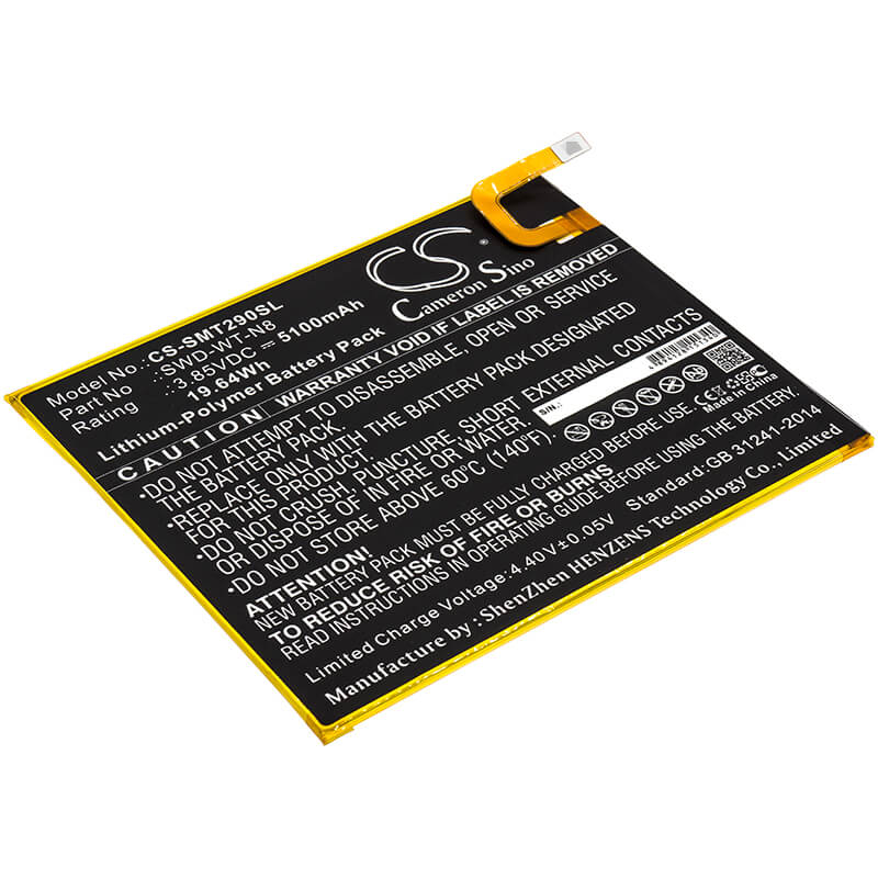 3.85V, 5100mAh, Li-Polymer Battery fits Samsung, Galaxy Tab A 8.0 2019, Sm-t290, 19.635Wh