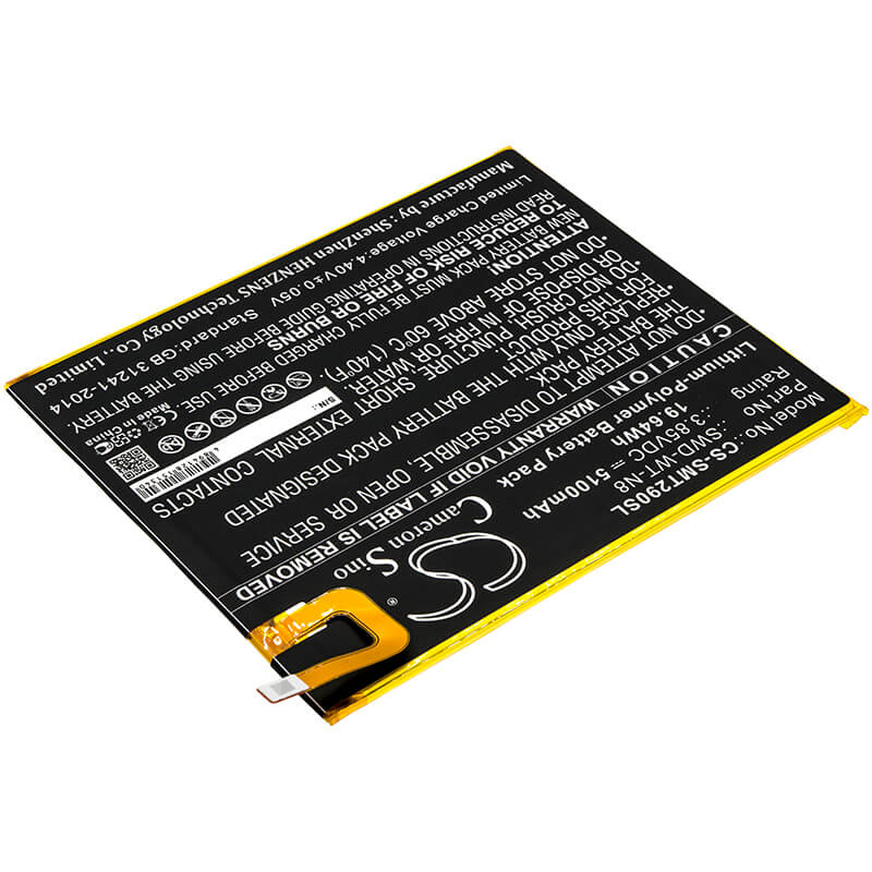 3.85V, 5100mAh, Li-Polymer Battery fits Samsung, Galaxy Tab A 8.0 2019, Sm-t290, 19.635Wh