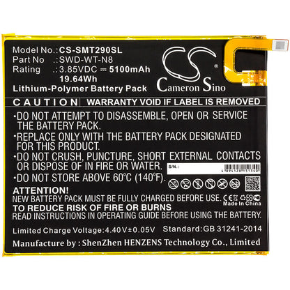 3.85V, 5100mAh, Li-Polymer Battery fits Samsung, Galaxy Tab A 8.0 2019, Sm-t290, 19.635Wh