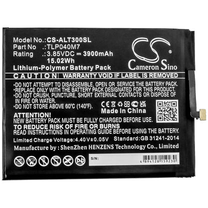 3.85V, 3900mAh, Li-Polymer Battery fits Alcatel, 3t, Ot-9032t, 15.015Wh