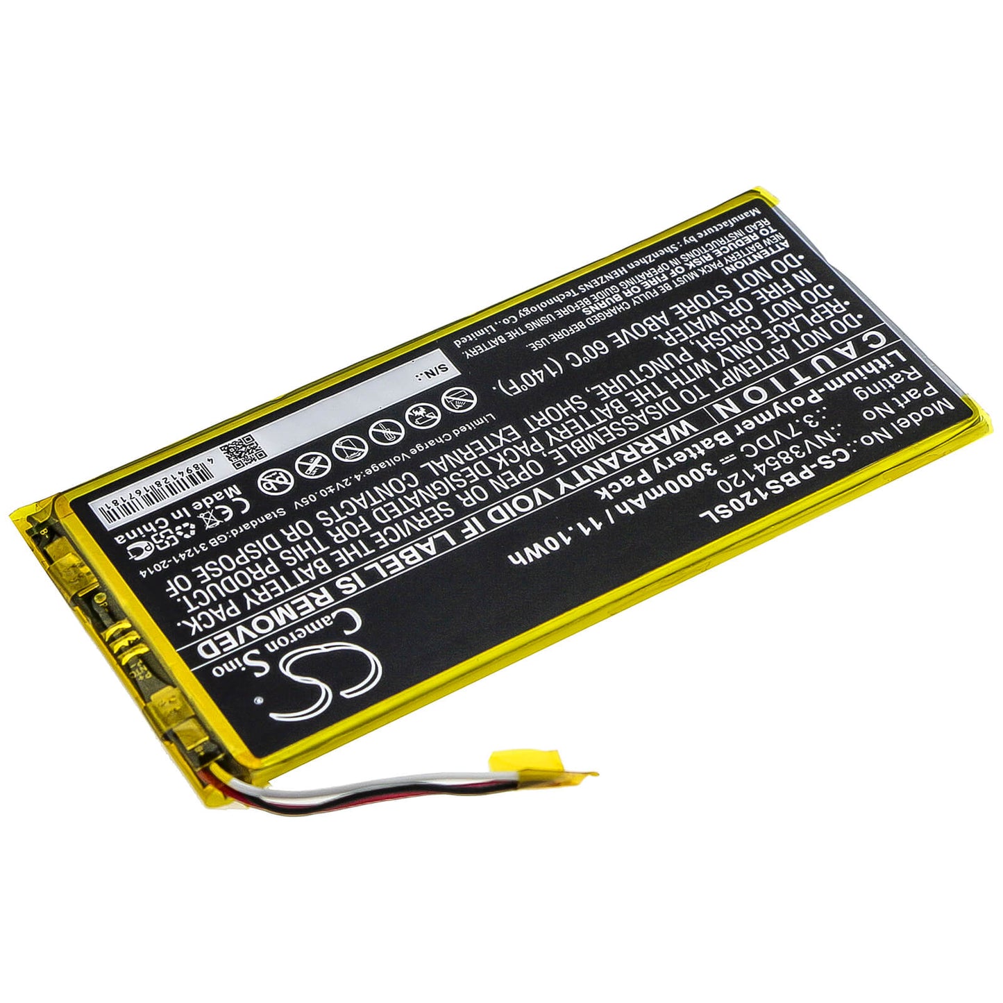 3.7V, 3000mAh, Li-Polymer Battery fits Pbs, Kids 7" Pad, Kids Pbskd12, 11.1Wh