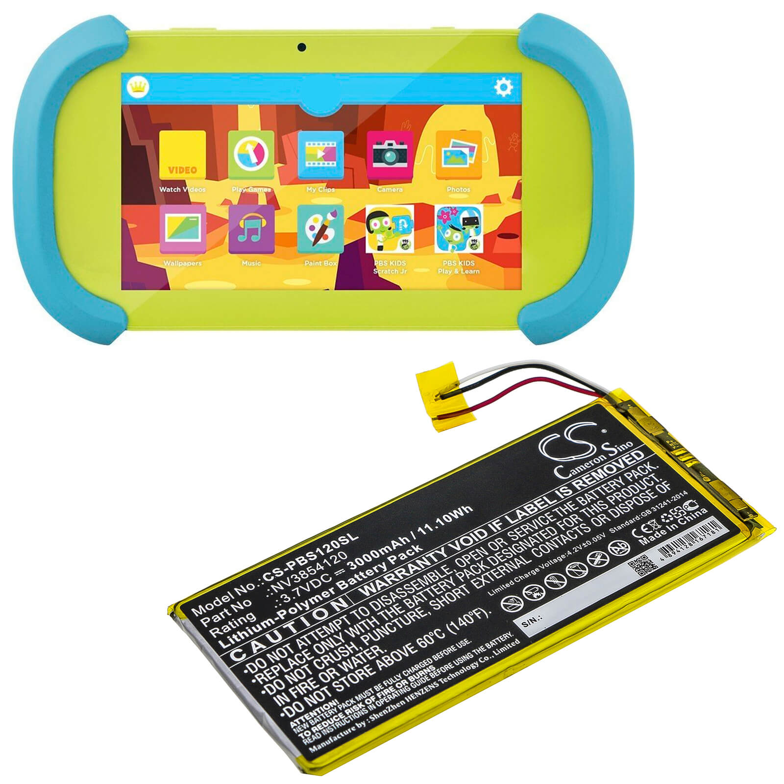 3.7V, 3000mAh, Li-Polymer Battery fits Ematic, Kids Pbskd12, Pbkrwm5410, 11.1Wh