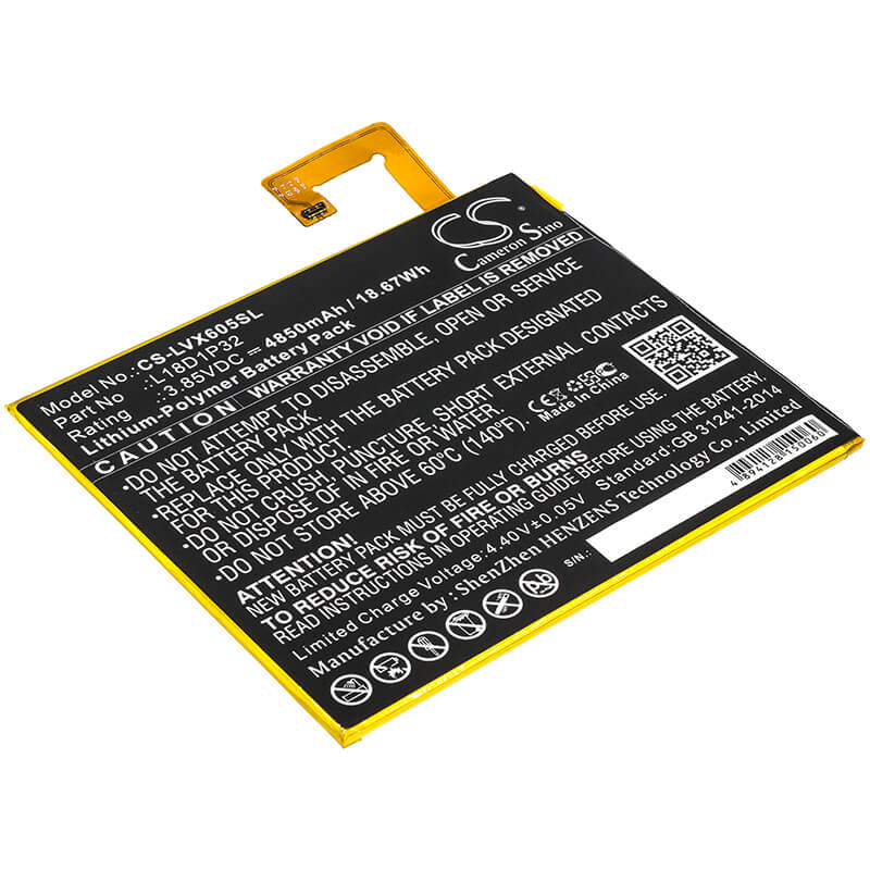 3.85V, 4850mAh, Li-Polymer Battery fits Lenovo, Smart Tab M10, Tb-x605f, 18.6725Wh
