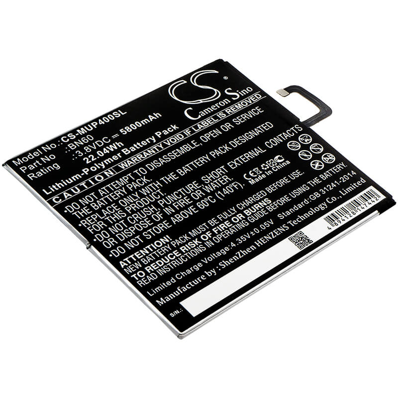 3.8V, 5800mAh, Li-Polymer Battery fits Xiaomi, Clover, M1806d9e, 22.04Wh