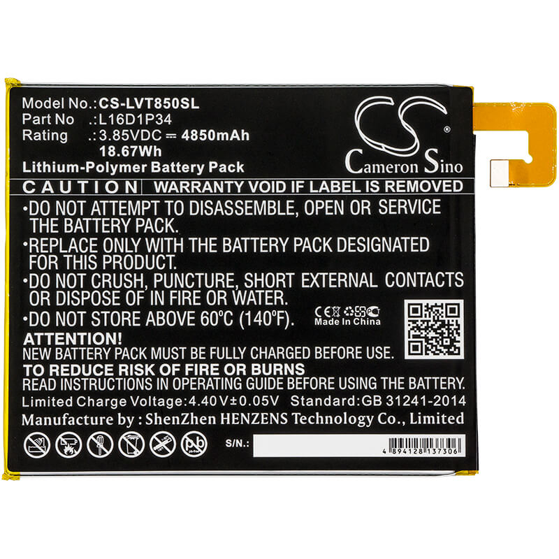 3.85V, 4850mAh, Li-Polymer Battery fits Lenovo, Tab 4, Tab4, 18.6725Wh