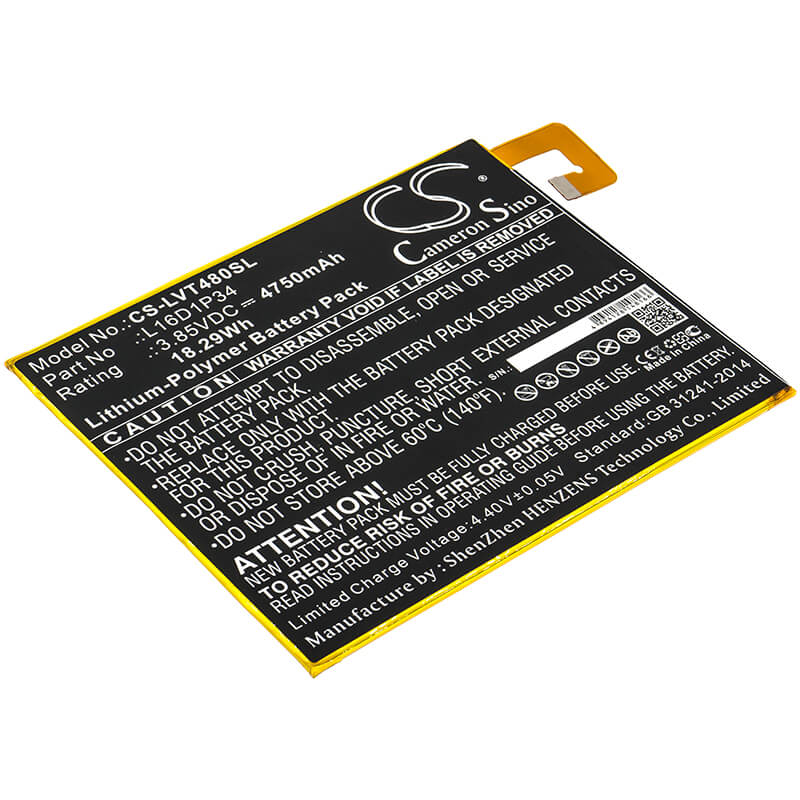 3.85V, 4750mAh, Li-Polymer Battery fits Lenovo, Tab4 8, Tab4 8 Plus, 18.2875Wh