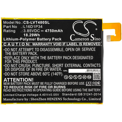 3.85V, 4750mAh, Li-Polymer Battery fits Lenovo, Tab4 8, Tab4 8 Plus, 18.2875Wh