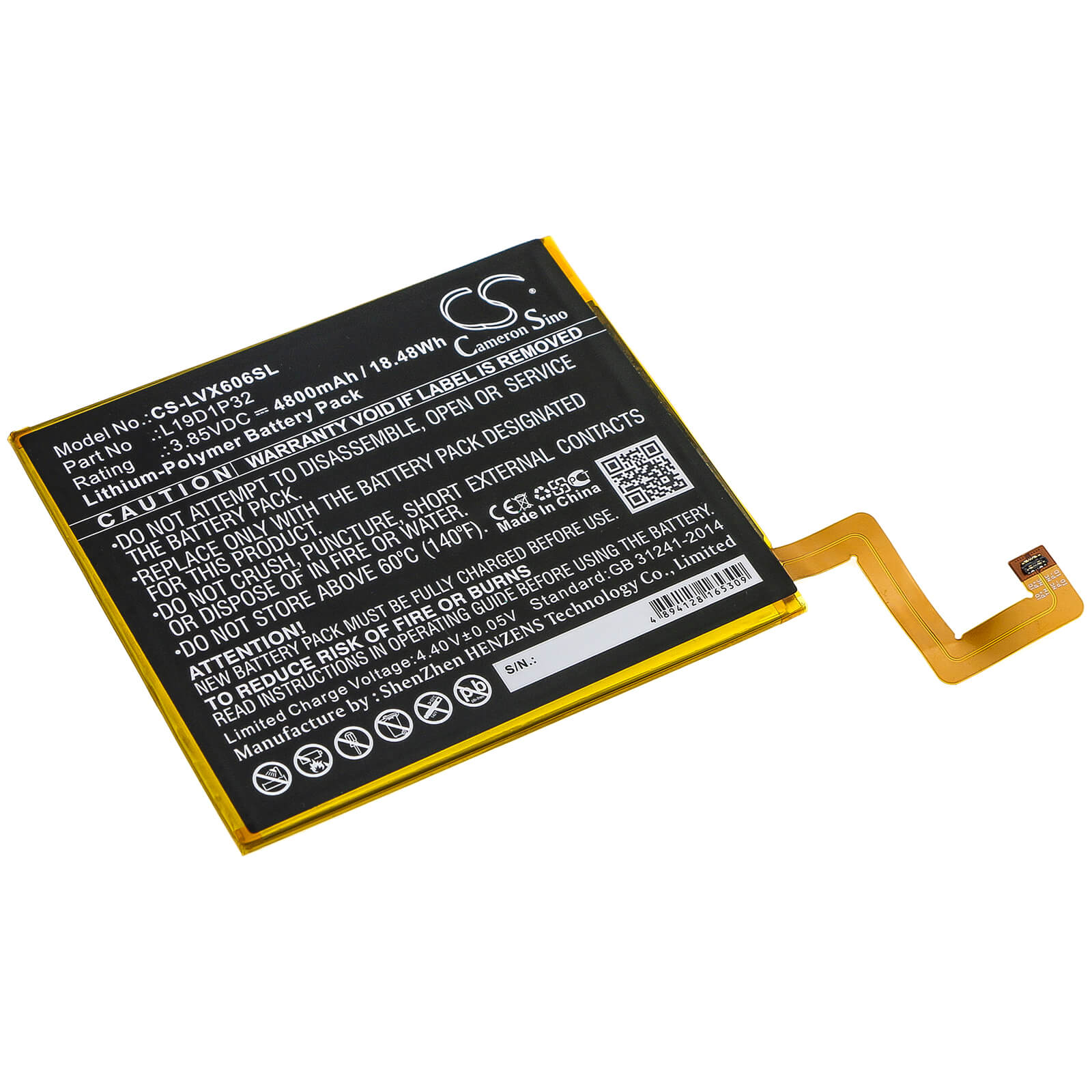 3.85V, 4800mAh, Li-Polymer Battery fits Lenovo, Tab M10 Plus, Tb-x606f, 18.48Wh