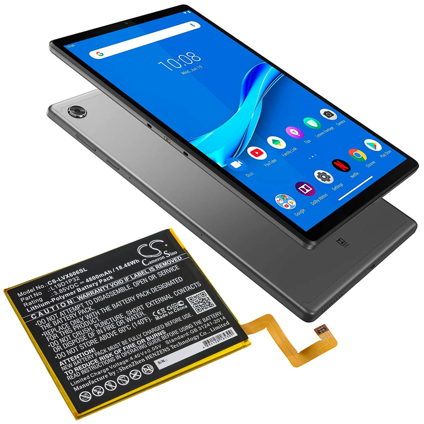 3.85V, 4800mAh, Li-Polymer Battery fits Lenovo, Tab M10 Plus, Tb-x606f, 18.48Wh