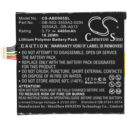 3.7V, 4400mAh, Li-Polymer Battery fits Amazon, D01400, Kindle Fire, 16.28Wh