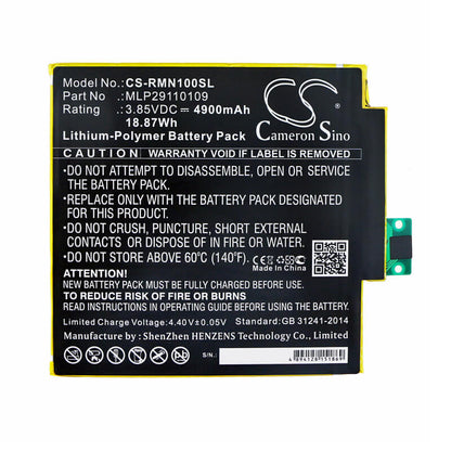 3.85V, 4900mAh, Li-Polymer Battery fits Verizon, Ellipsis 8 Hd, Qtasun1, 18.865Wh