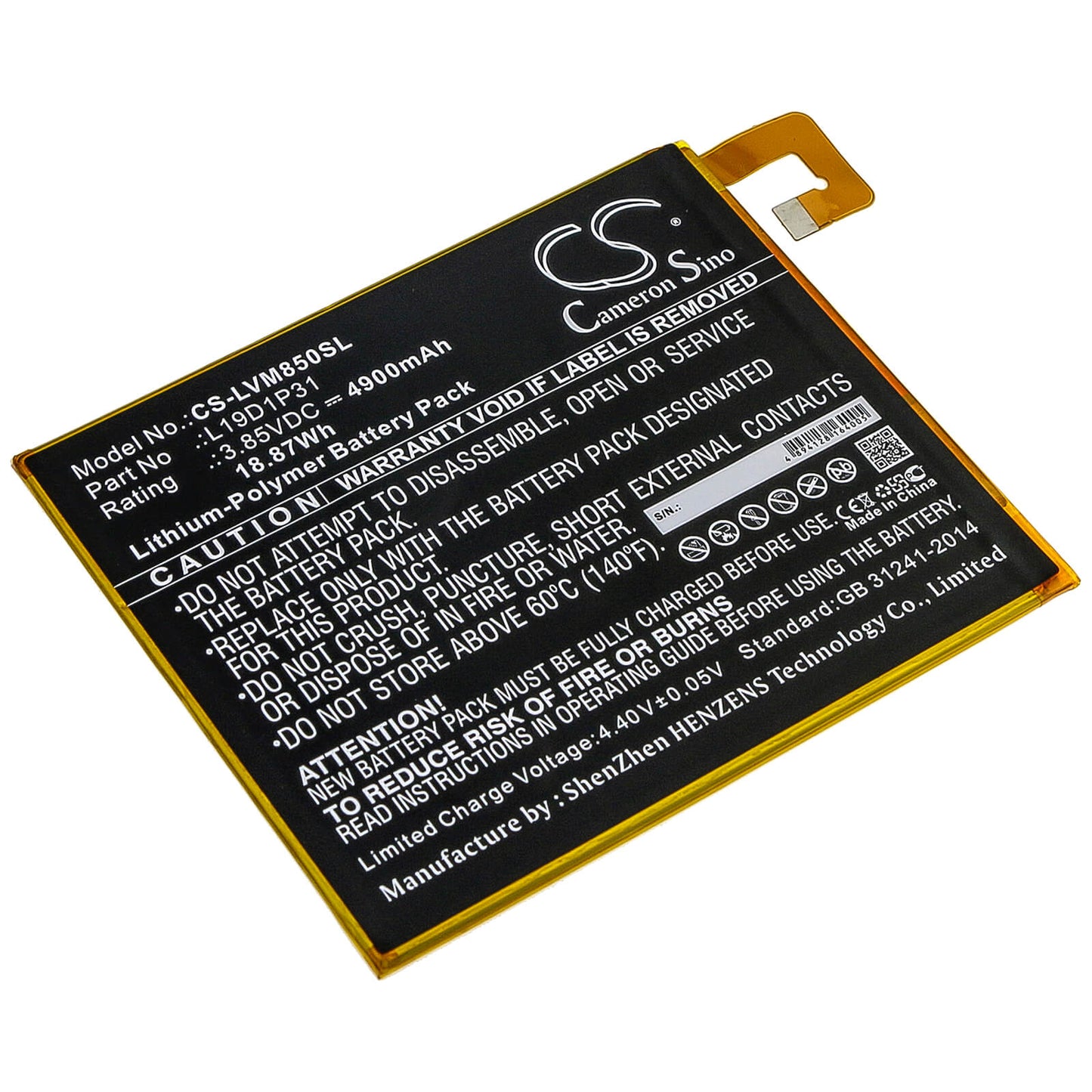 3.85V, 4900mAh, Li-Polymer Battery fits Lenovo, Tab M8, Tb8505f, 18.865Wh