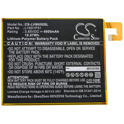 3.85V, 4900mAh, Li-Polymer Battery fits Lenovo, Tab M8, Tb8505f, 18.865Wh