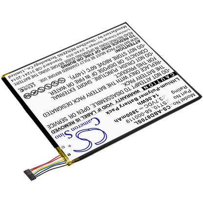 3.7V, 3800mAh, Li-Polymer Battery fits Amazon, B00vkiy9rg, Kindle Fire Hd 10, 14.06Wh