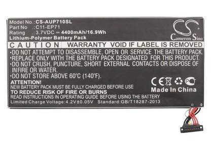 3.7V, 4400mAh, Li-Polymer Battery fits Asus, Eee Pad Memo Ep71, Ep71, 16.28Wh