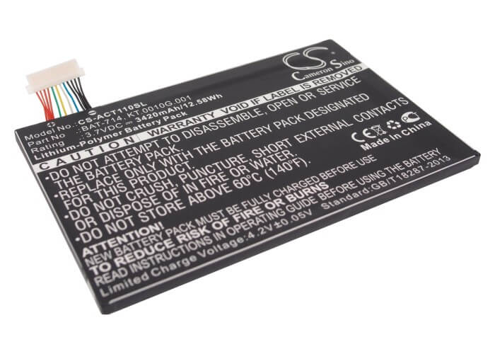 3.7V, 3420mAh, Li-Polymer Battery fits Acer, Iconia Tab A110, 12.654Wh