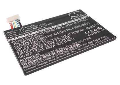 3.7V, 3420mAh, Li-Polymer Battery fits Acer, Iconia Tab A110, 12.654Wh