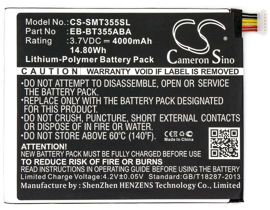 3.7V, 4000mAh, Li-Polymer Battery fits Samsung, Galaxy Tab A 8.0 Lte, Galaxy Tab A 8.0 Sm-t355, 14.8Wh