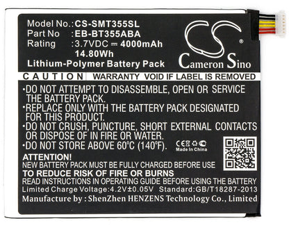 3.7V, 4000mAh, Li-Polymer Battery fits Samsung, Galaxy Tab A 8.0 Lte, Galaxy Tab A 8.0 Sm-t355, 14.8Wh