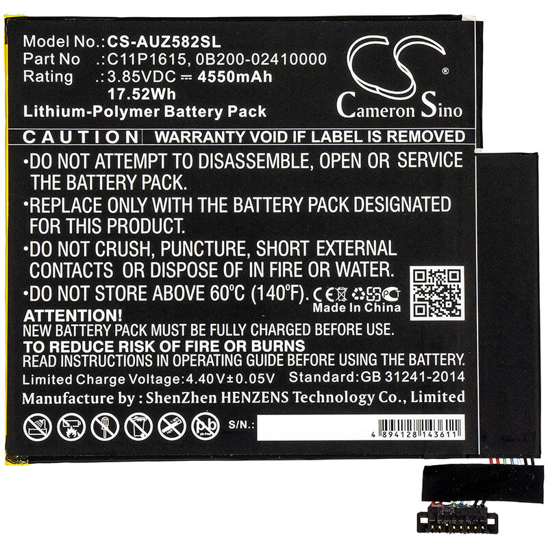 3.85V, 4550mAh, Li-Polymer Battery fits Asus, P00j, Zenpad Z8s, 17.5175Wh