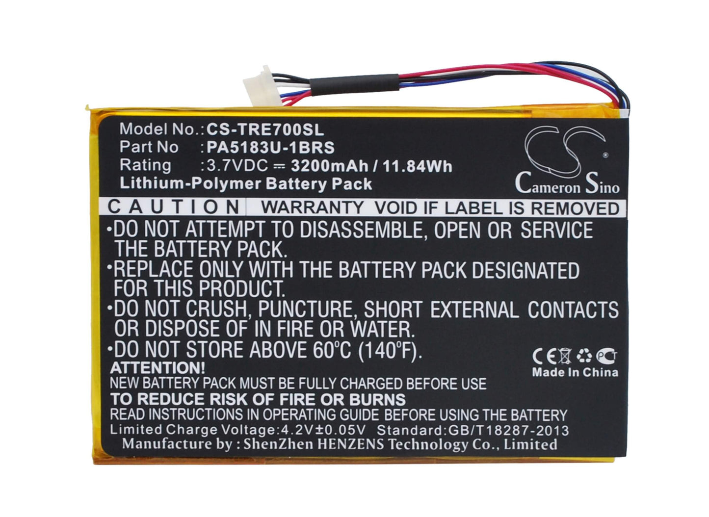 3.7V, 3200mAh, Li-Polymer Battery fits Toshiba, At7-b, At7-c, 11.84Wh