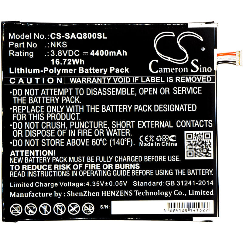 3.8V, 4400mAh, Li-Polymer Battery fits Sprint, Aqt80, Slate 80, 16.72Wh