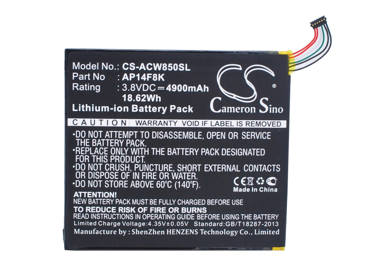 3.8V, 4900mAh, Li-Polymer Battery fits Acer, A1-840, A1-850-a1410, 18.62Wh
