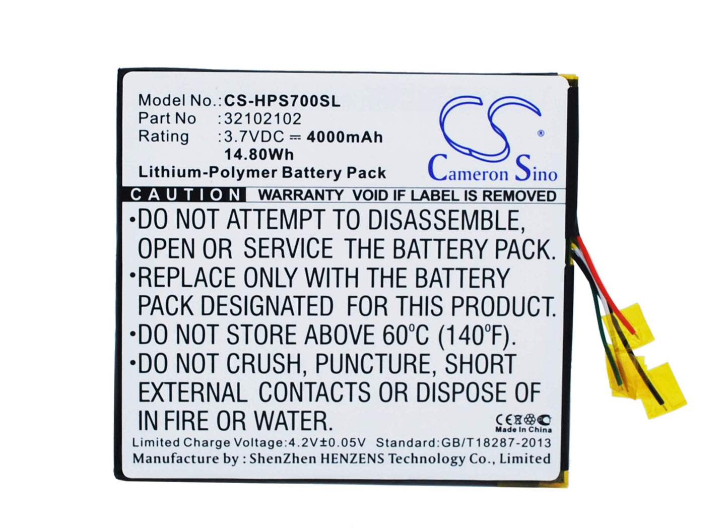 3.7V, 4000mAh, Li-Polymer Battery fits Hp, Slate 7 Extreme, 14.8Wh