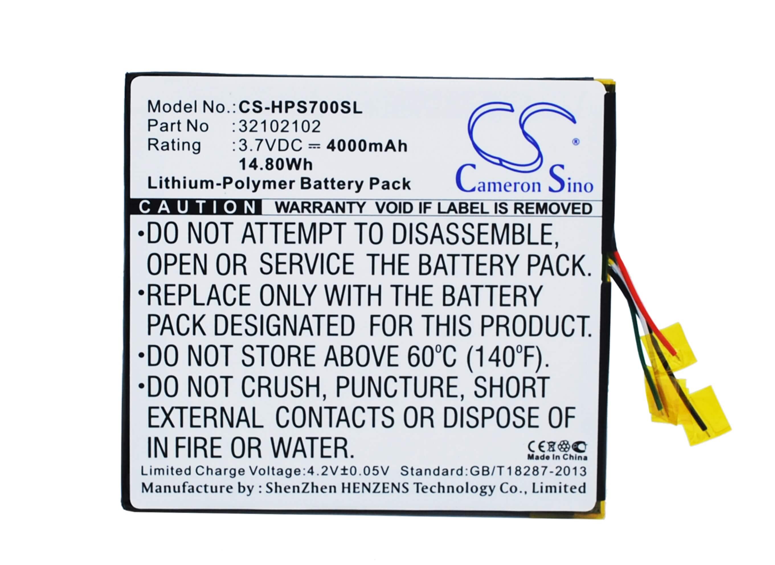 3.7V, 4000mAh, Li-Polymer Battery fits Hp, Slate 7 Extreme, 14.8Wh